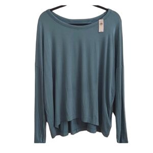 NEW BANANA REPUBLIC Factory Active LS Boatneck Artdtel Blue Green Top sz XXL